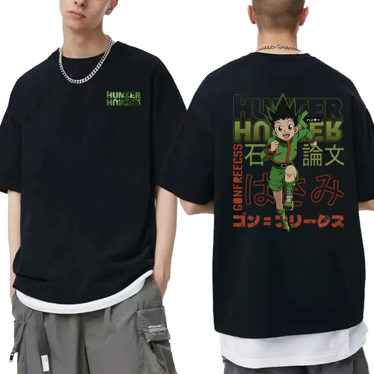 

Men Manga Vintage Oversized T Shirts Japanese Anime Hunter X Hunter Gon Freecss Double Sided Print T-shirts Male Casual Tshirt