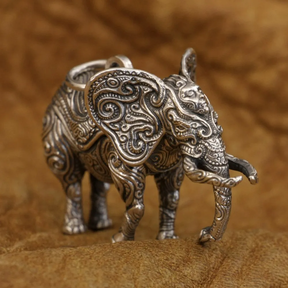 

LINSION Detail Totem Elephant Pendant 925 Sterling Silver Mens Punk Pendant TA320 JP