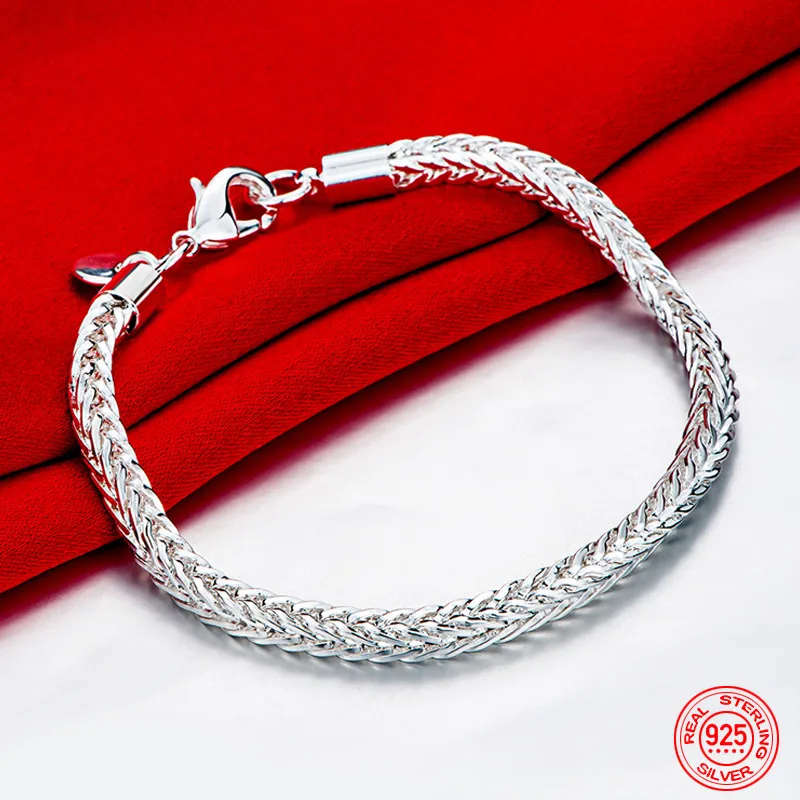 

925 Sterling Silver 4MM Snake Chain Bracelet For Women Fashion Wedding Jewelry Gift