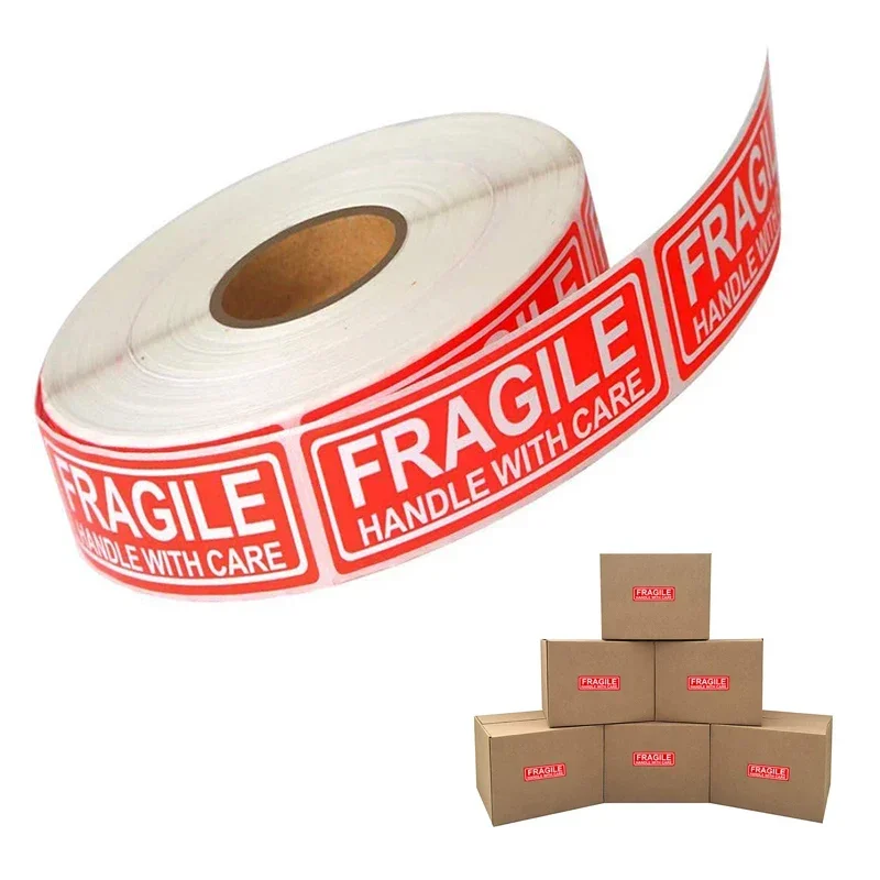 500/1000PCS English Fragile Stickers The Goods Please Handle With Care Warning Express Labels DIY Supplies Red Warning Sticker