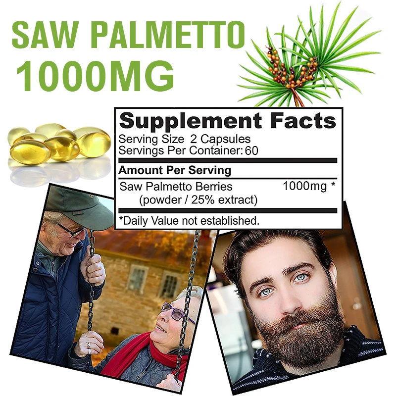 Saw Palmetto Supplement-Promotes Men's Prostate Health-Blocks DHT and Prevents Hair Loss Gluten Free Non-GMO 120 Capsules