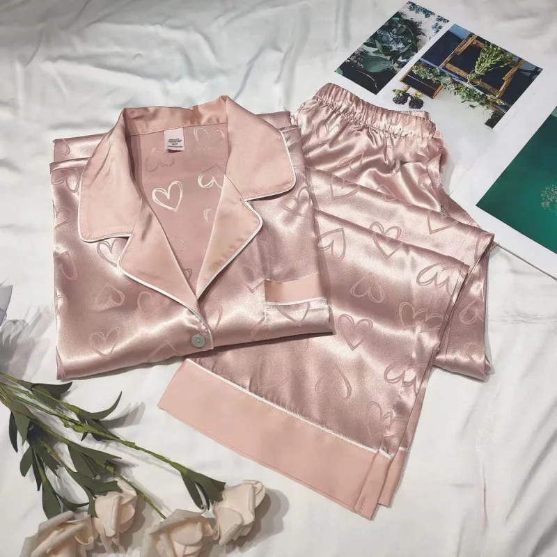 بيجامة من الحرير الجليدي للسيدات بأكمام طويلة من ا...