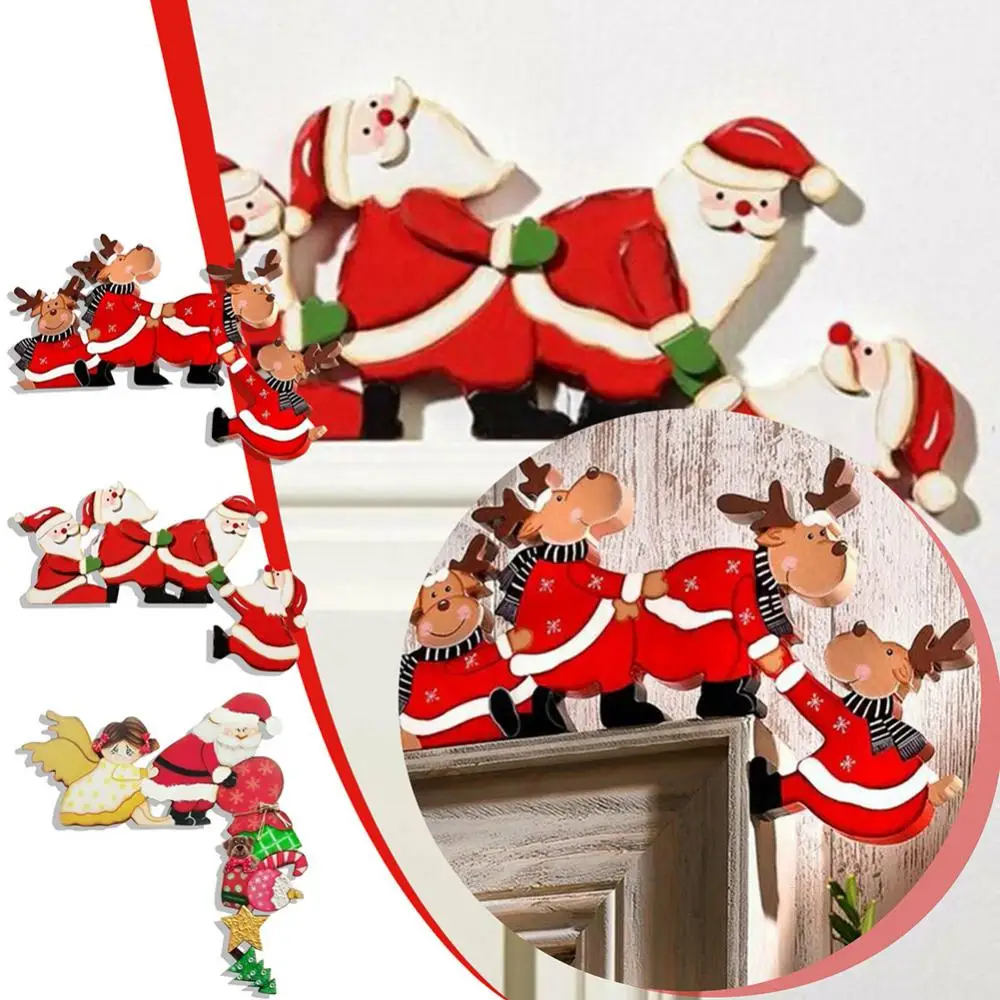 

Christmas Door Frame Decoration Santa Claus Elk Wooden Ornaments Xmas Door Decor Pendant For Home Navidad Noel New Year 2023
