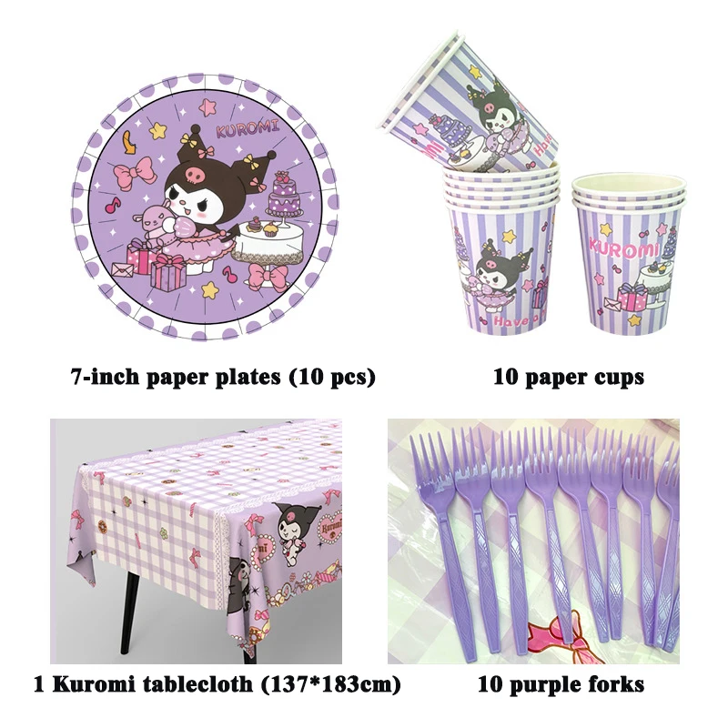 Kawaii Sanrio Kuromi KT cat birthday decoration scene layout disposable tableware tablecloth party atmosphere