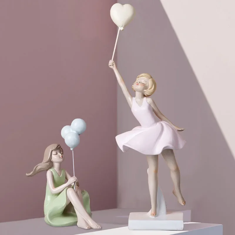 

Creative Resin Balloon Girl Sculpture Decoration Home Character Statue Living Room Bedroom Desktop Ornament Craft Christmas Gift