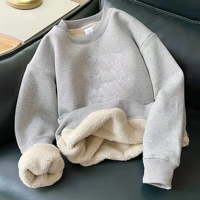 Man Sweatshirts Winter Fleece Thickened Hoodless Solid Color Long Sleeve O- neck Pullover Hooded Sweatshirts Warm Korean Fashion - AliExpress