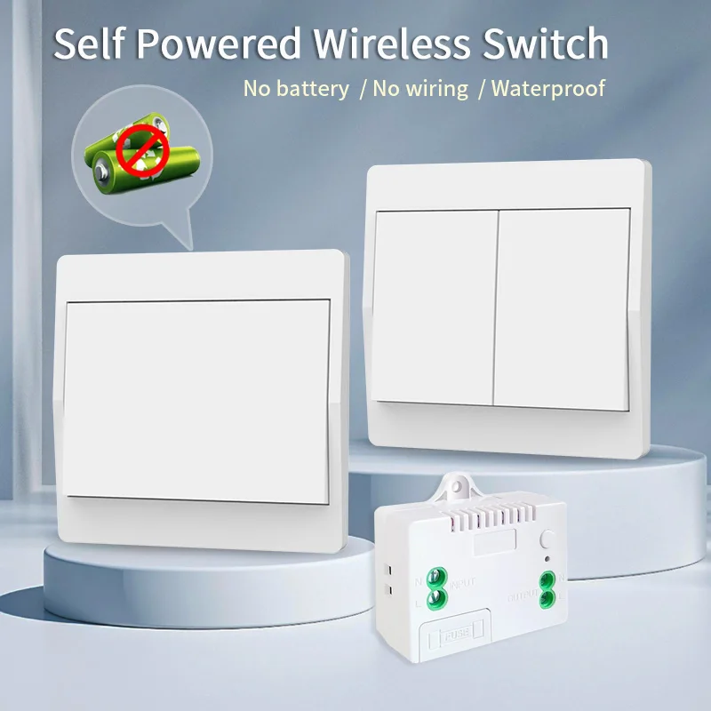 สวิตช์ไร้สายสร้างพลังงานในตัว IP44 กันน้ําไม่มีแบตเตอรี่รีโมทคอนโทรลในครัวเรือนปุ่มกดสวิตช์ไฟผนัง 1