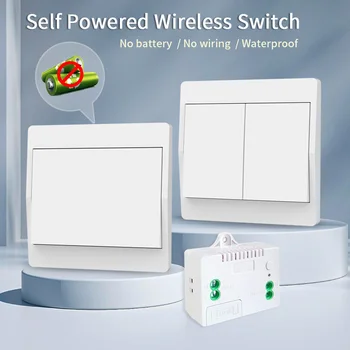 สวิตช์ไร้สายสร้างพลังงานในตัว IP44 กันน้ําไม่มีแบตเตอรี่รีโมทคอนโทรลในครัวเรือนปุ่มกดสวิตช์ไฟผนัง 1