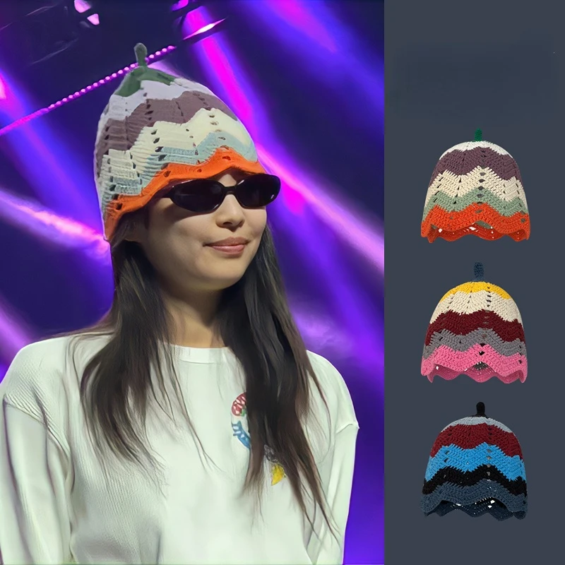 2023 Summer Flower  Crochet Hat Funny Novelty Beanies  Knit  Cap Bucket Hat Women Korean Style Panama Y2k Accessories 3