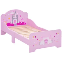 HOMCOM Lit Enfant 140 x 70 cm - lit d'enfant Design Princesse Motif château - sommier à Lattes Inclus - MDF Contre-plaqué Rose 1