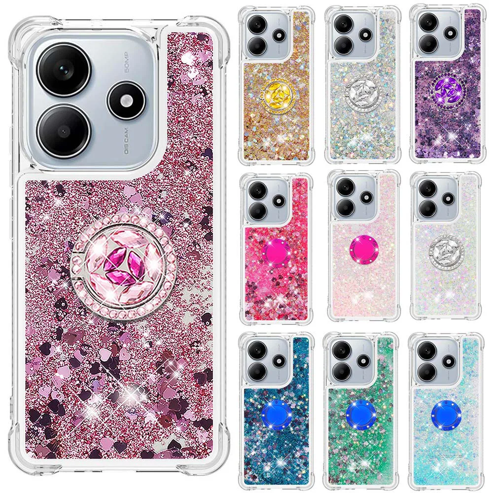 Gradient Glitter Quicksand Case with Anti-Fall Ring Holder Stand