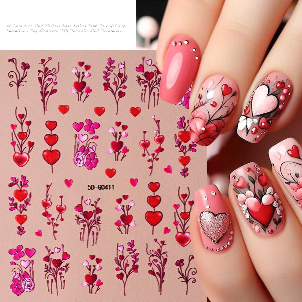 Stickers Nail Art Saint-Valentin - Cœurs Et Motifs Love - Pour Décalcomanie Ongles - Neuf