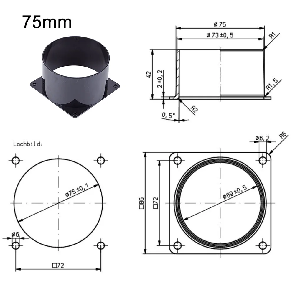 75/100/120MM Fan Miner Duct Cooling Shroud ABS Flange Connector for Ventilation Pipe Air Ducting Connection