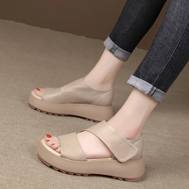 summer new wedge heel open toe casual luxury designer shoes sandals women's handmade re...
