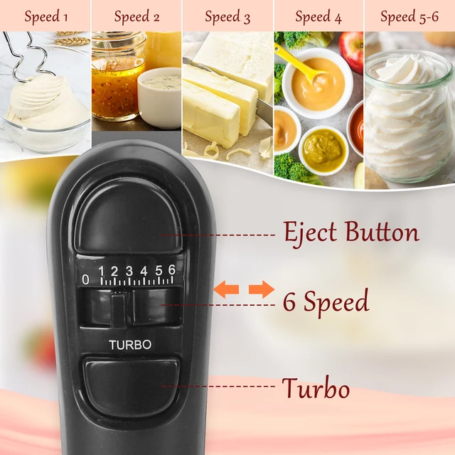 Frusta elettrica per budino Aigostar, 6 velocità e Turbo, frusta elettrica, 400 W, miscelazione silenziosa, dotata di 2 fruste, 2 pasta Hoo 3
