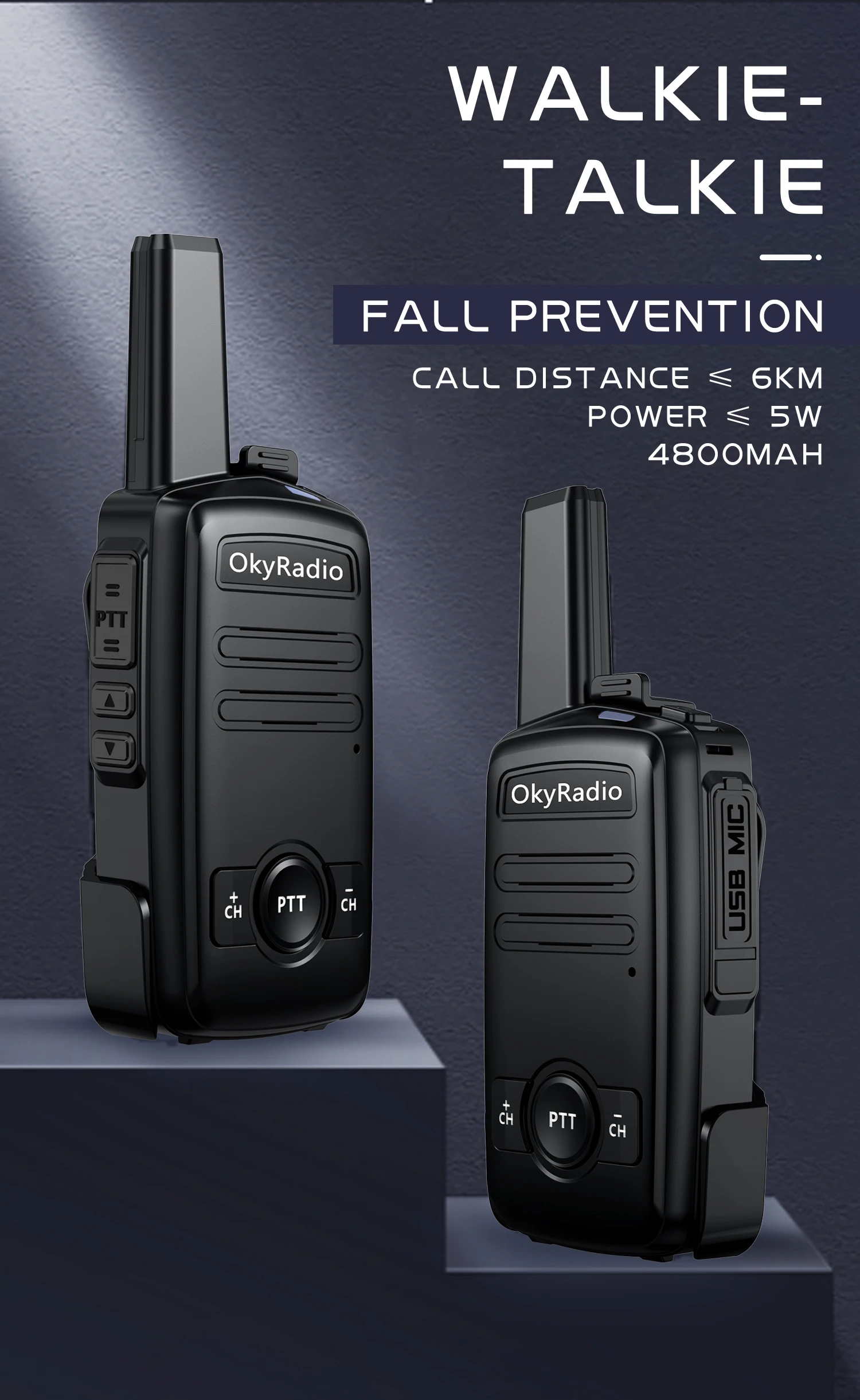 OkyRadio 4800mah Large Capacity 5w Portable Waterproof Walkie-talkie 6km Call Distance Suitable for Hotel Construction Sites long range walkie talkies 500 miles