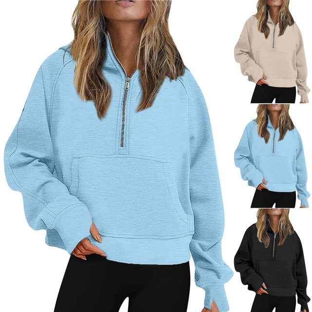 Womens Sweatshirts Half Zip Cropped Pullover Fleece Quarter Zipper