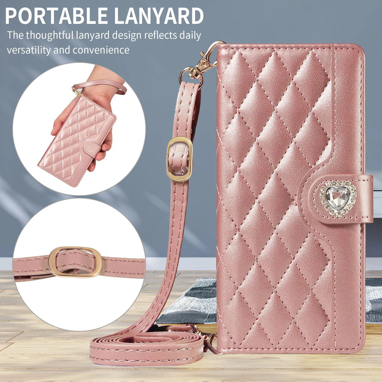 Crossbody Flip Case for Redmi 14C 14R 13C 13 12 11A 10C 10X 10 9C 9A 9 A5 A4 A3 Diamond Leather 3 Cards Wrist Strap Wallet Cover