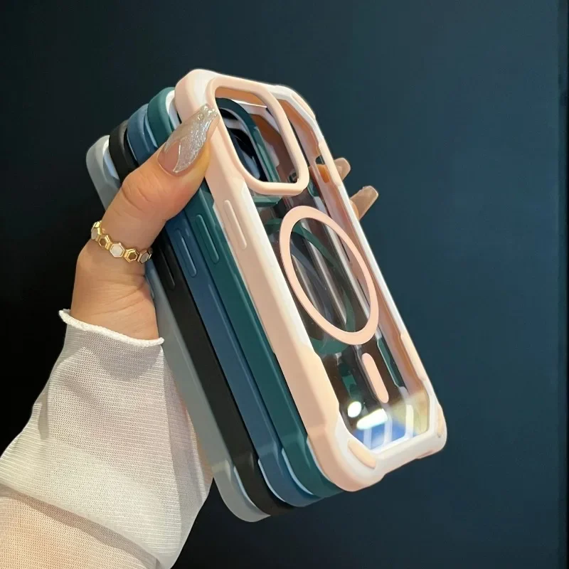 Magnetic Shockproof Transparent Acrylic Phone Case with Armor Protection
