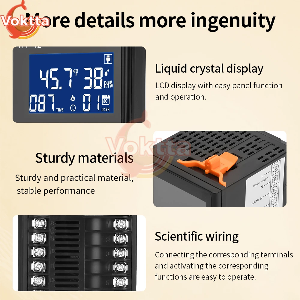 HT-12 Controller intelligente per incubatrice per uova Display digitale LCD Termostato Controllo igrostato con sonda sensore di umidità della temperatura - immagine 5