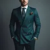 Men Suits 2 Piece Elegant Peak Lapel Double Breasted Outfits Business Casual Formal Wedding Groom Tuxedo Slim (Blazer+Pants) 2