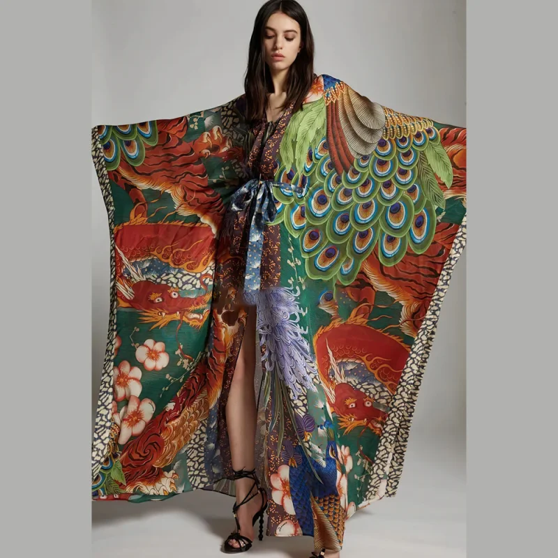 Summer Dress Printed Cardigan Loose Large Size Beach Sunscreen Bohemia Bikini Swimwear Cover Up Women's Swimsuit Cover-ups Beach