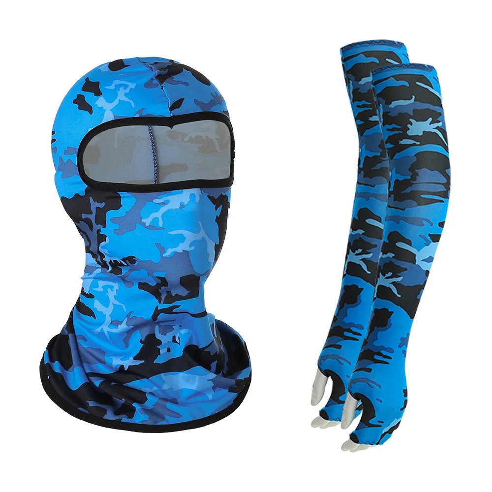 Ice Arm Sleeves Tactical Camouflage Face Bandana Sleeves 2pcs/Set Windproof Cycling Hiking Scarves Seaming Process Camping Head Scarf Arm Sleeve