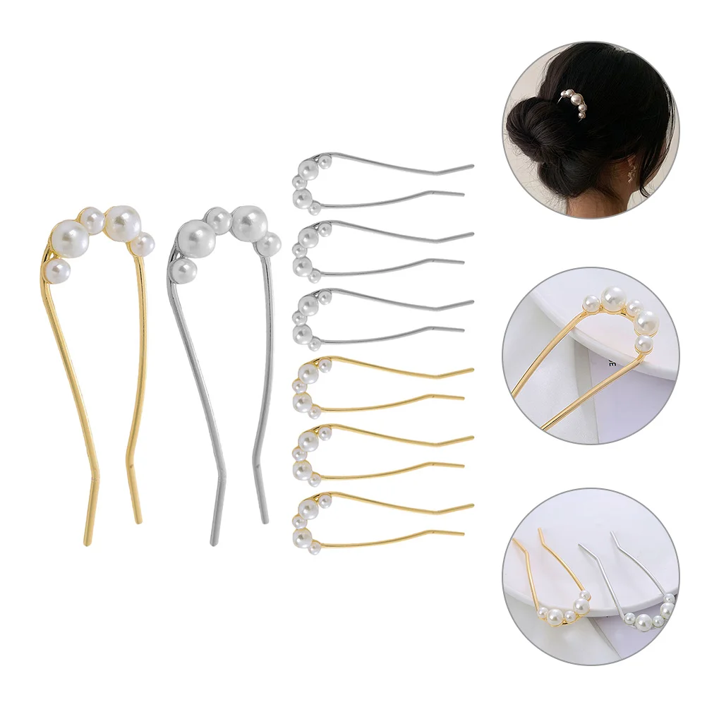 

6 Pcs Pearl Hairpin Clip Sticks for Buns Vintage Accessories Giant Long Pins Zinc Alloy Shaped Miss Fork