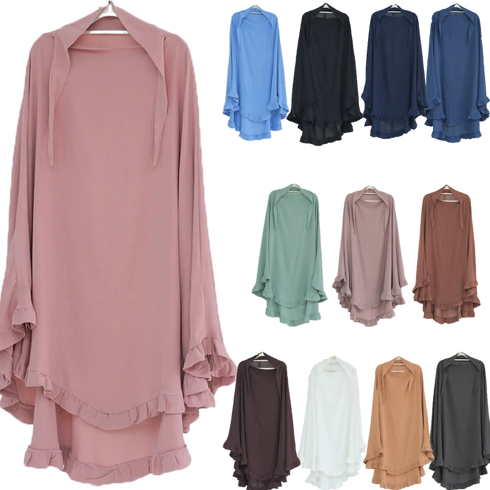 Ruffles Khimar Rughe Crepe Donne Musulmane Foulard Niqab Dubai Turchia Modesto Ramadan Eid Preghiera Sciarpe Lungo Hijab