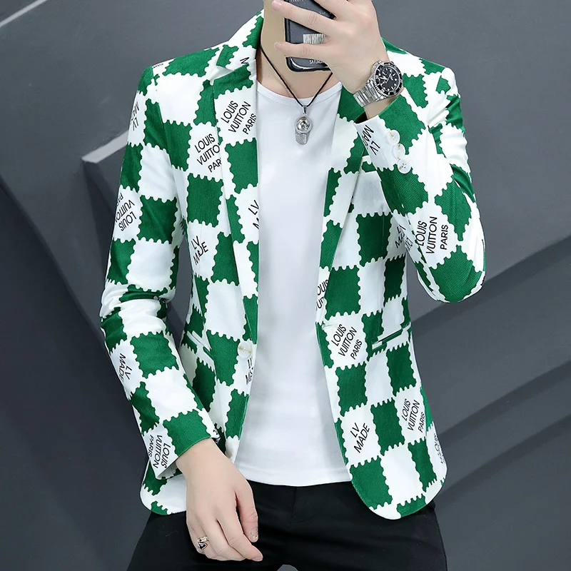 Blazer Men's Fashion Gentleman Business Outdoor Travel Letter Wedding Slim-fit Korean Fashion Handsome Teen Casual Blazer 2