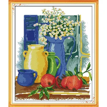 Kit punto croce da cucito a tema cucina, fai da te, con tela stampata 14ct 11ct, ricamo fatto a mano