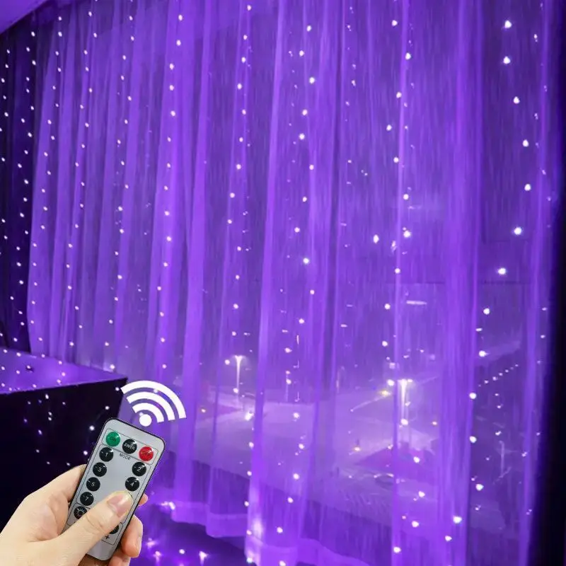 thumbnail image 1 of USB Curtain Lights 8 Modes LED Curtain Fairy Lights with Remote Christmas Decorations for Home Wedding Decor New Year 2025, 1 of 5