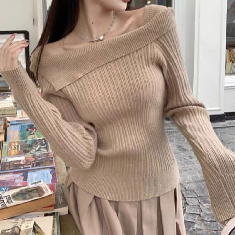 Women Elegant Knitted Pullover Sweater Long Sleeve Tops