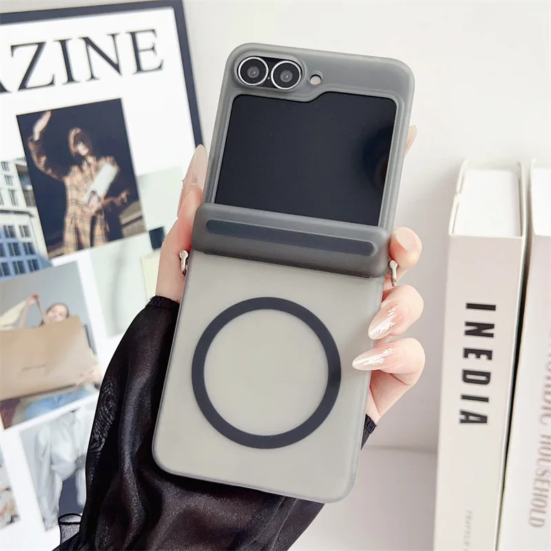 Luxury Solid Color Magnetic Folding Phone Case - Clear Matte Shockproof Hard Cover