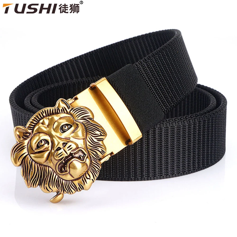 TUSHI New Men's Fashion Alloy Belts Buckle Nylon Tactical Belt Military Luxury Brand Jeans Belts for Men Business Ratchet Belt