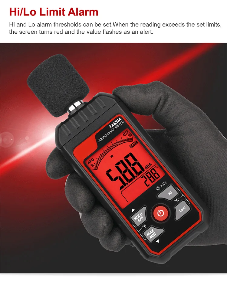 TA657 Digital Sound Level Meter 30‑130 dB Handheld Portable USB Rechargeable for
