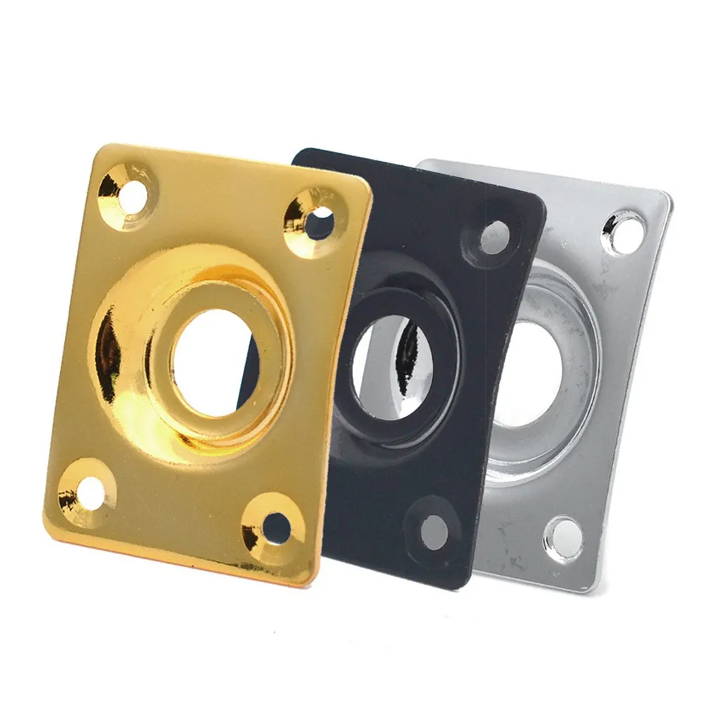 1 Stück rechteckige Platte für E-Gitarre im Les Paul-Tele-Stil, Metall-Chrom-Schwarz-Gold-Finish-Platte mit 4 Stück Schrauben, 36,8 x 28,8 mm – Detail 1