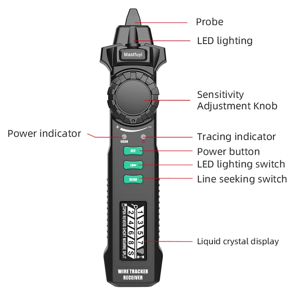 Network Telephone Cable Tester Multi-Function Wire Tracker Network Line Finder Cable Tester LCD Digital Display POE Checker