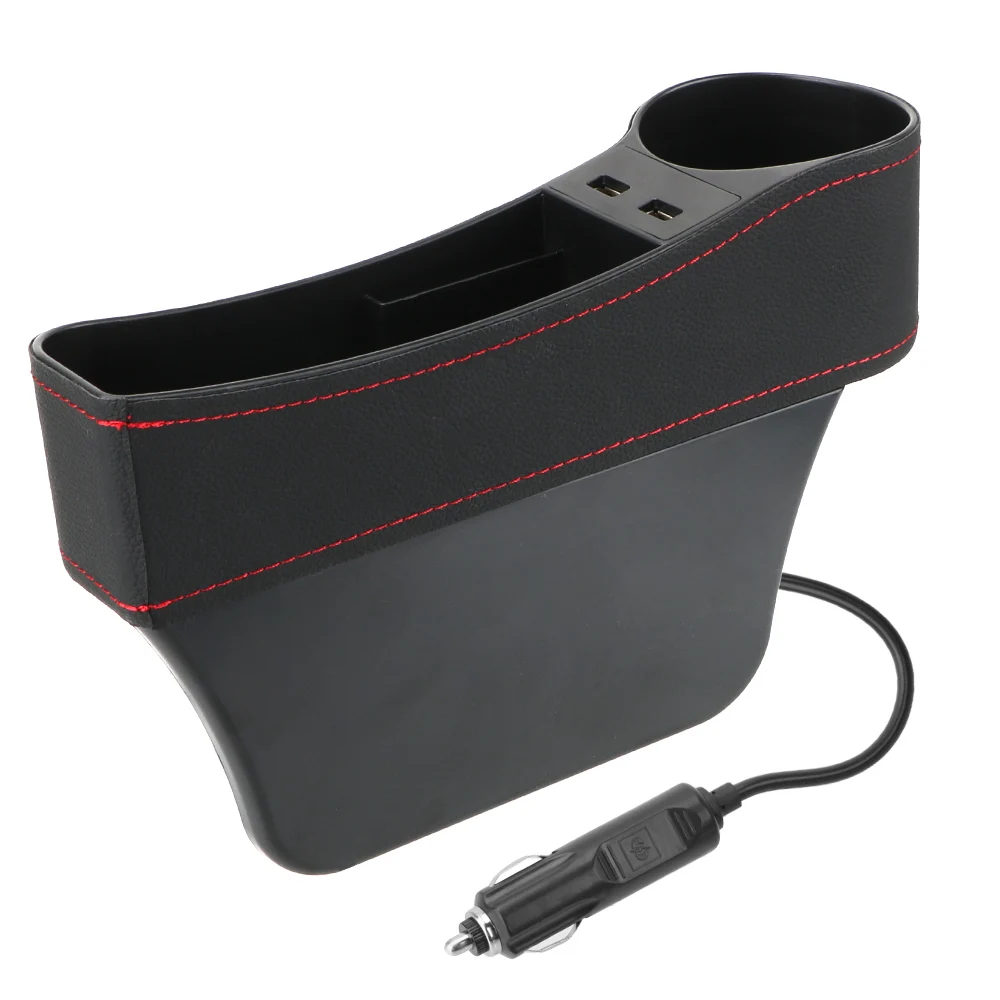 Dual USB Charger Seat Gap Slit Box Leather Car Seat Gap Storage Box Car Organizer Phone Bottle Cups Holder Accessories