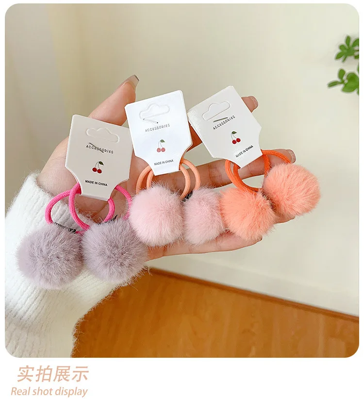 2 teile/satz Kawaii Pompom Haar Krawatte Für Mädchen Kind Elastische Plüsch Haar gummibänder Baby Rosa Ball Haar Seil kind haarbänder Nettes Geschenk – Detail 5