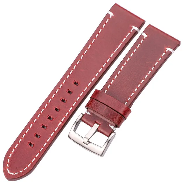Genuine Leather Watchbands 18mm 20mm 22mm 24mm Black Dark Brown Women Men Cowhide Watch Band Strap Belt With Buckle Red Brown Silver