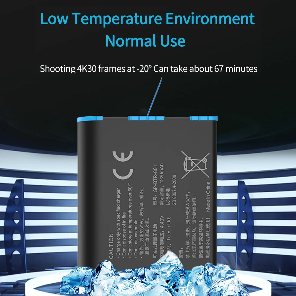 Battery 1750mAh Replacement Battery For GoPro Hero 5678 Black Action Camera Accessories For GoPro 5 6 7 8 TELESIN