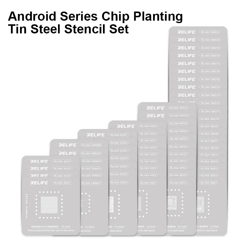 

RELIFE RL-044 Android Series Chip Planting Tin Steel Stencil Set 58PCS/SET Android Motherboard Repair Rework BGA Stencil Tool