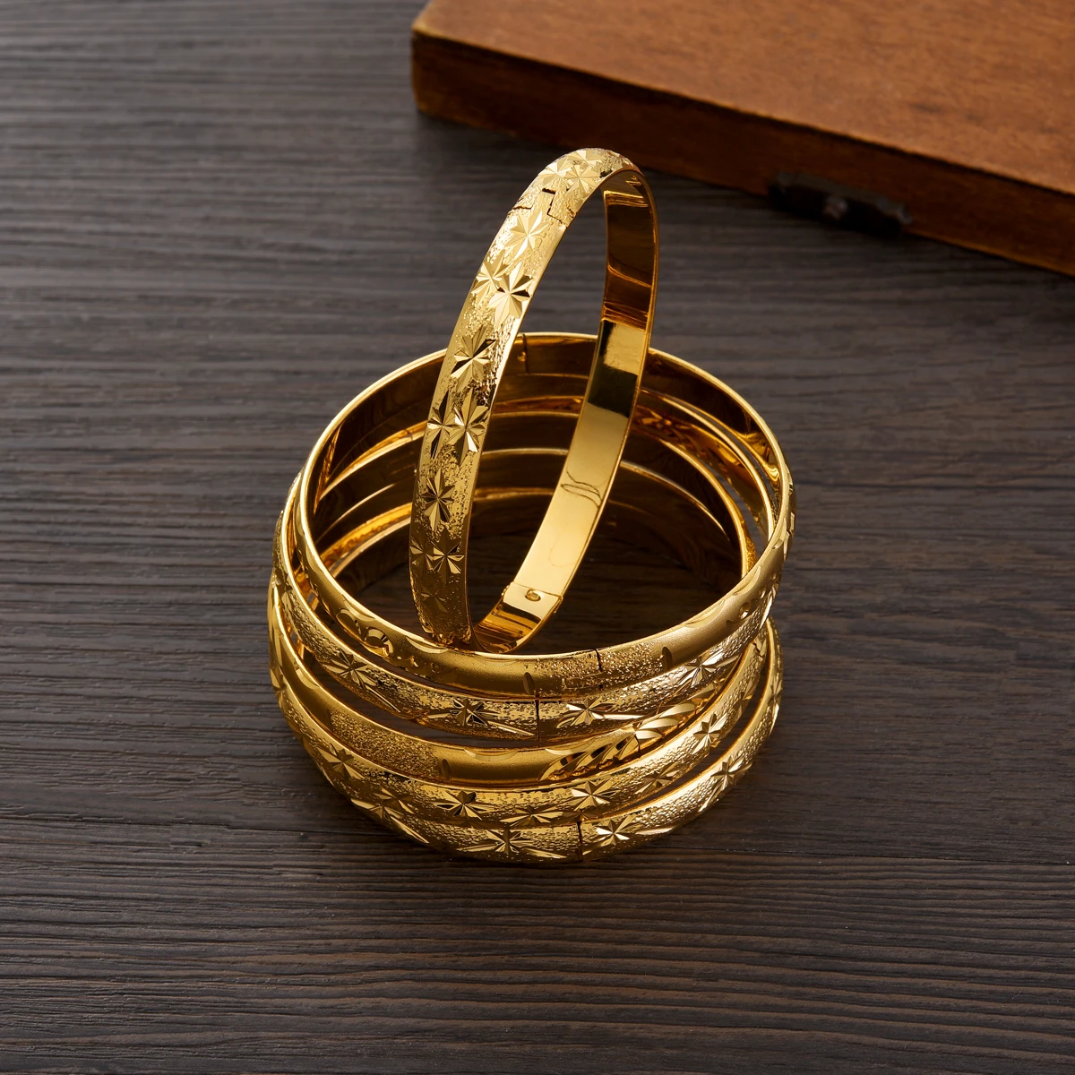 65MM Dubai Wedding Combination Bracelets For Women Ethiopian Jewelry Gold Color Indian Bangles Birthday Jewelry Gifts #104 2