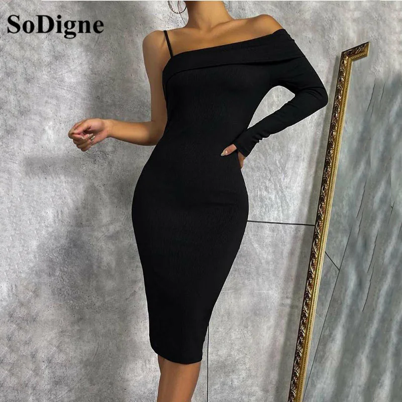 

Женское платье-Русалка на одно плечо, длиной ниже колена