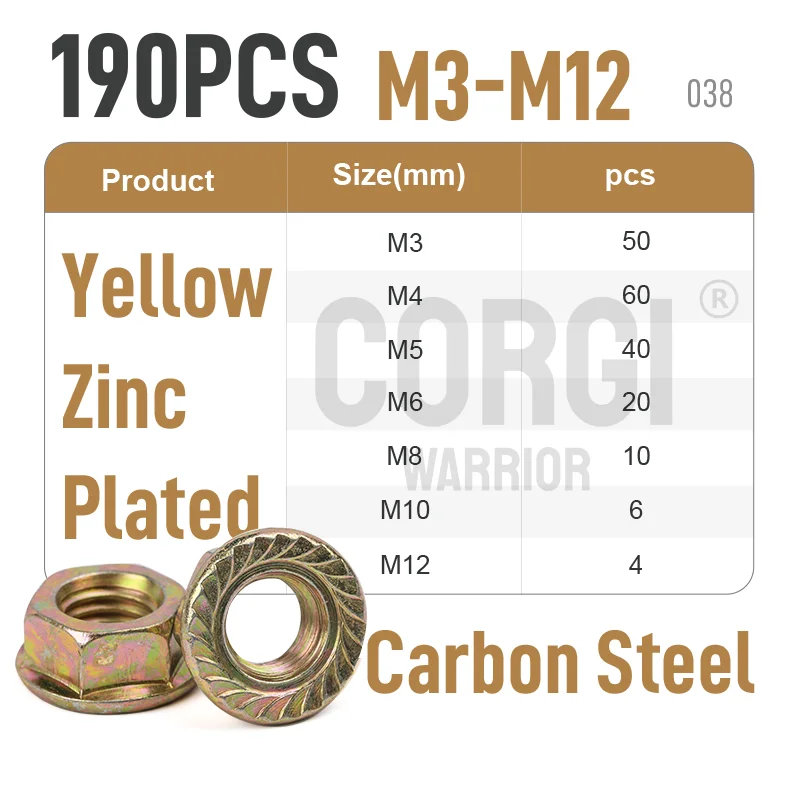 Metric Hex Flange Lock Serrated Nuts Up to 190 M3 M4 M5 M6 M8 M10 M12 304 Stainless Steel and Zinc Plated Carbon Steel Threaded