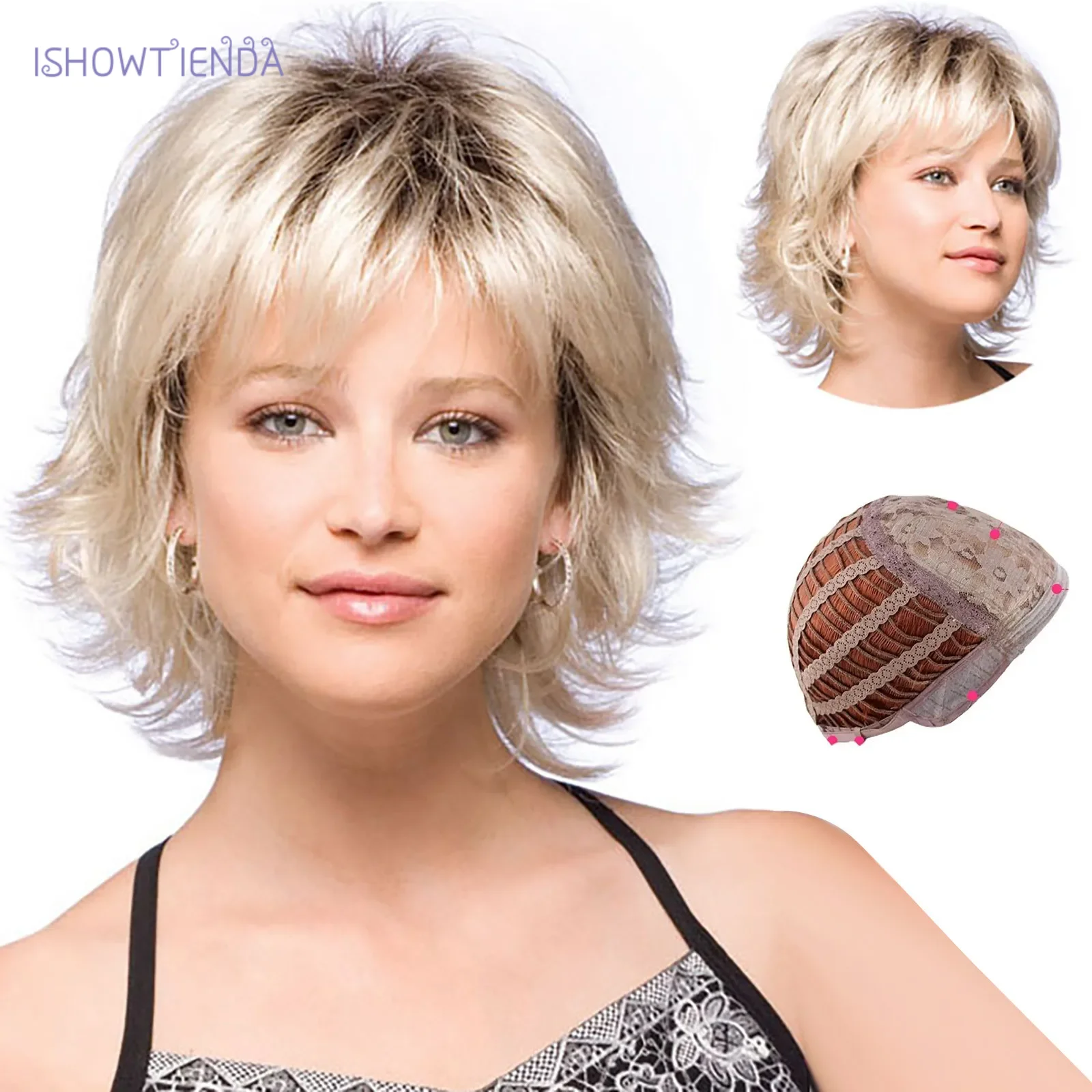 

Светлый короткий вьющийся парик с косой челкой, модный волнистый синтетический парик в европейском и американском стиле, высокотемпературный Чехол для волос