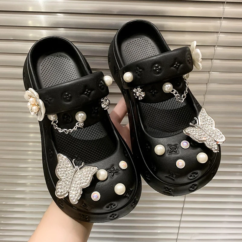 

Summer Women Slippers Platform Clogs Garden Shoes Outdoor Beach Sandals Chunky Slippers Butterfly Decoration Vacation Slides