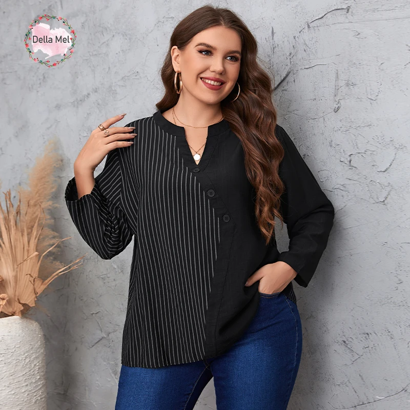 Della Mel Plus Size Women Clothing Tops Spring Autumn Clothes Ladies Big  Size Casual Striped Loose Long Sleeve Oversized Blouse