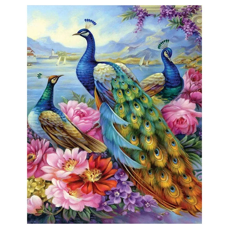Promotion! Round Diamond Full Painting Set Living Room Dining Decoration Peacock and Flower |